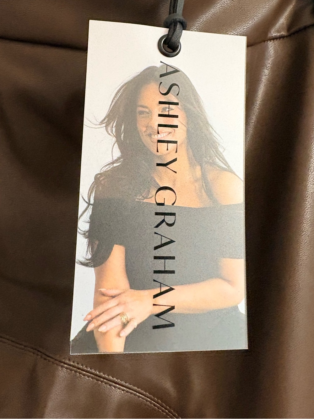 Ashley Graham Sienna Brown Faux Leather Asymmetrical Skirt Plus 30W - Picture 4 of 6
